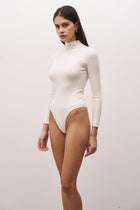 Fine Knit High Neck Bodysuit - Cream