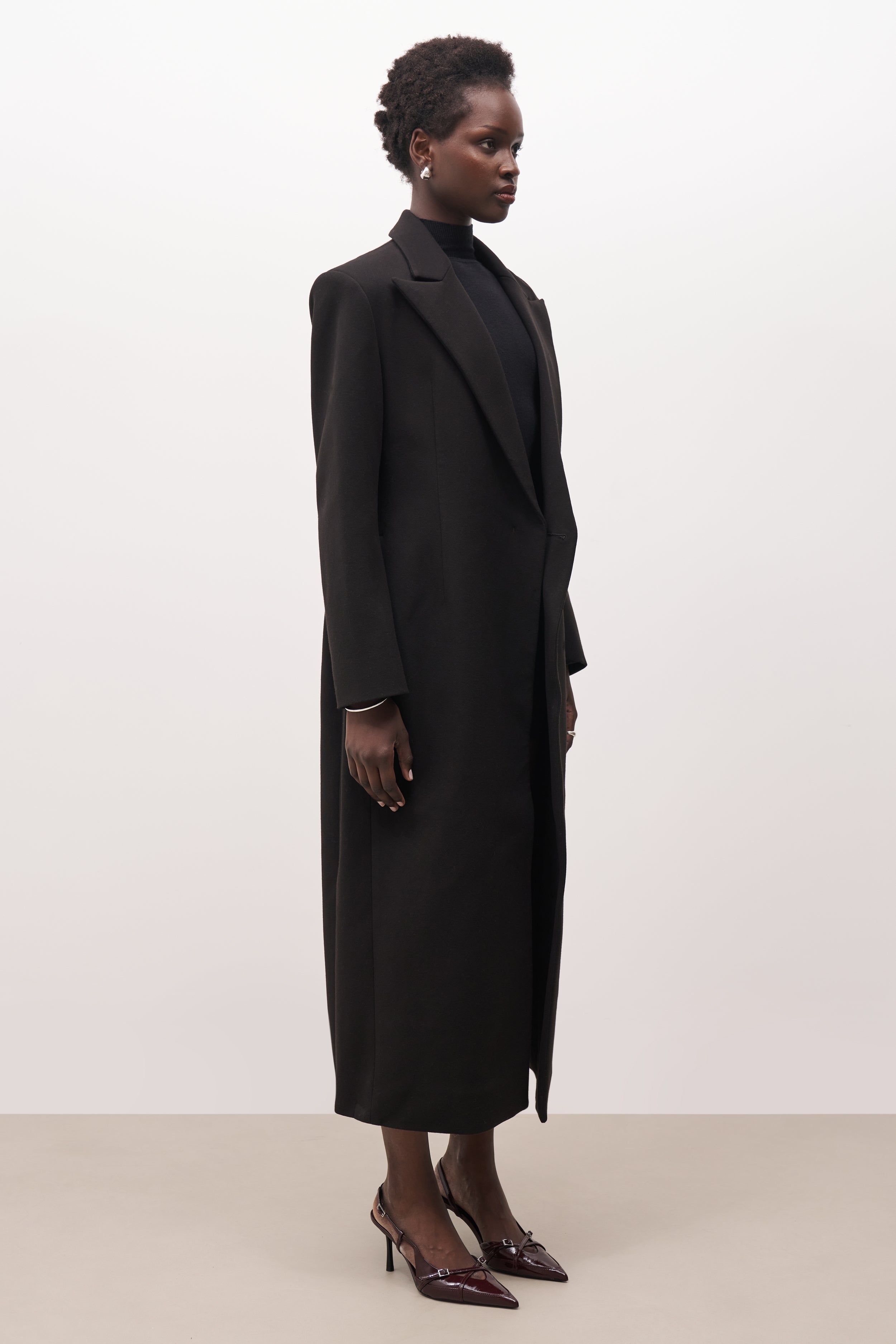 Asymmetric Tailored Longline Coat - Black