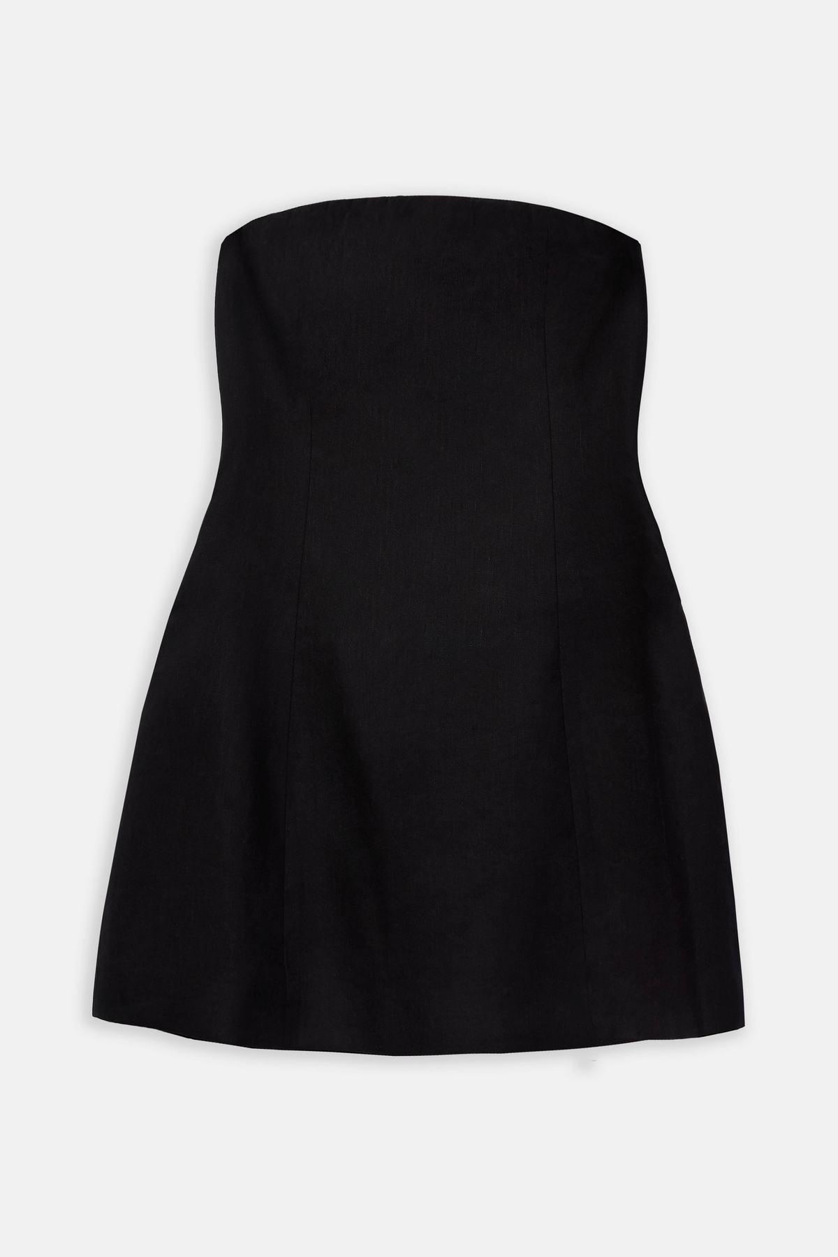 Strapless Linen A Line Mini Dress - Black