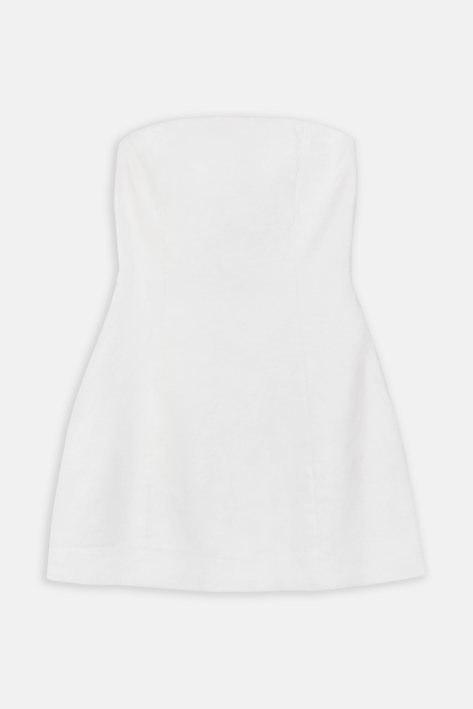 Strapless Linen A Line Mini Dress - White