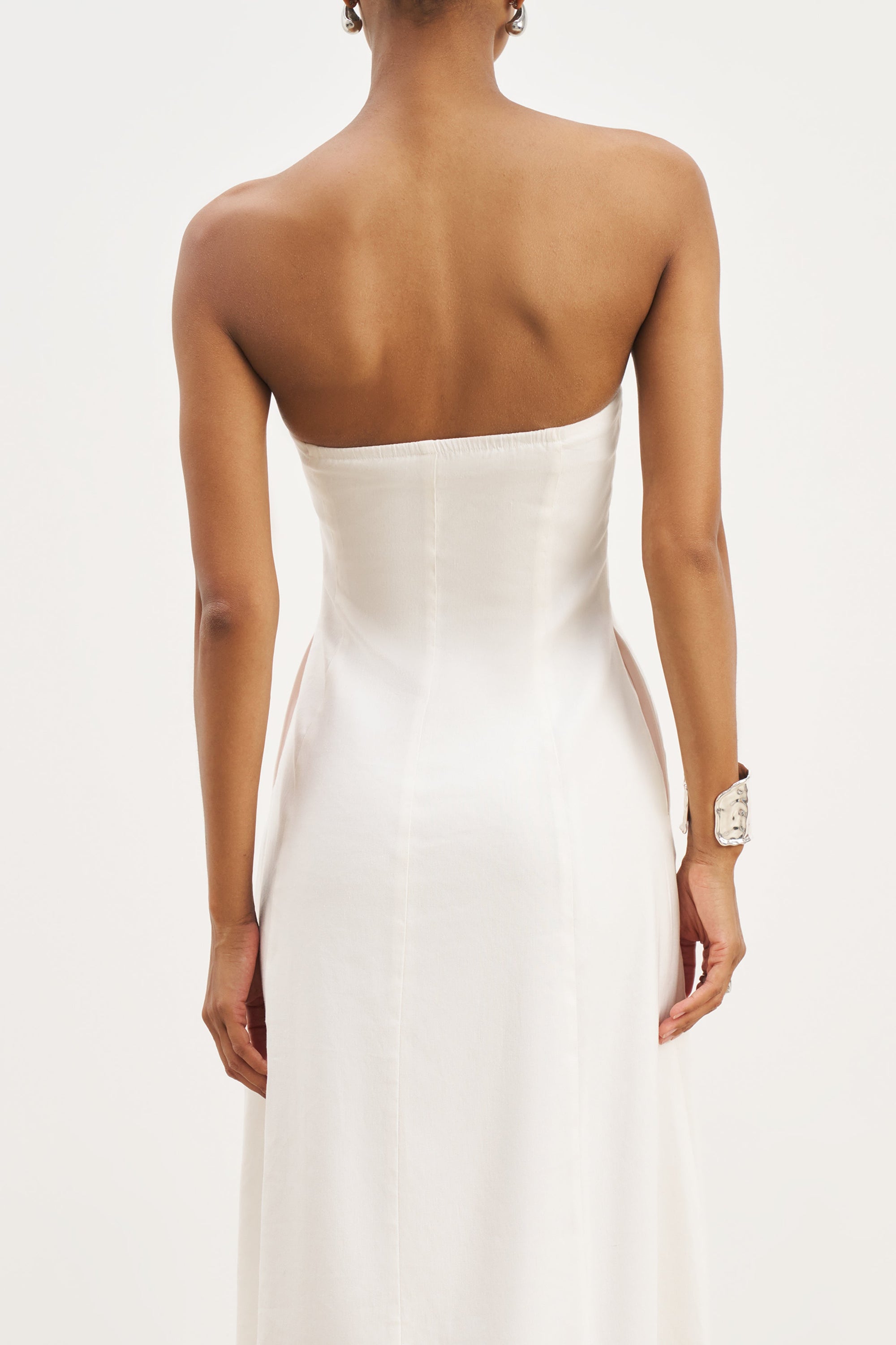 Strapless Linen A Line Maxi Dress - White | BOA EU Strapless Linen A Line Maxi Dress - White | BOA EU
