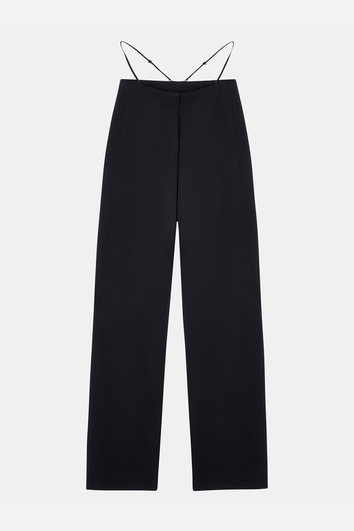 Tailored Mid Rise Trousers With Strap Detail - Black