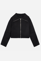 Double Faced Wool Cropped Jacket - Black