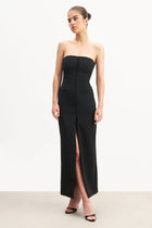 Strapless Peplum Maxi Dress - Black