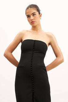 Strapless Peplum Maxi Dress - Black