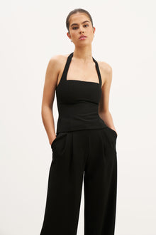 Effortless Tailored Halter Bodice Top - Black