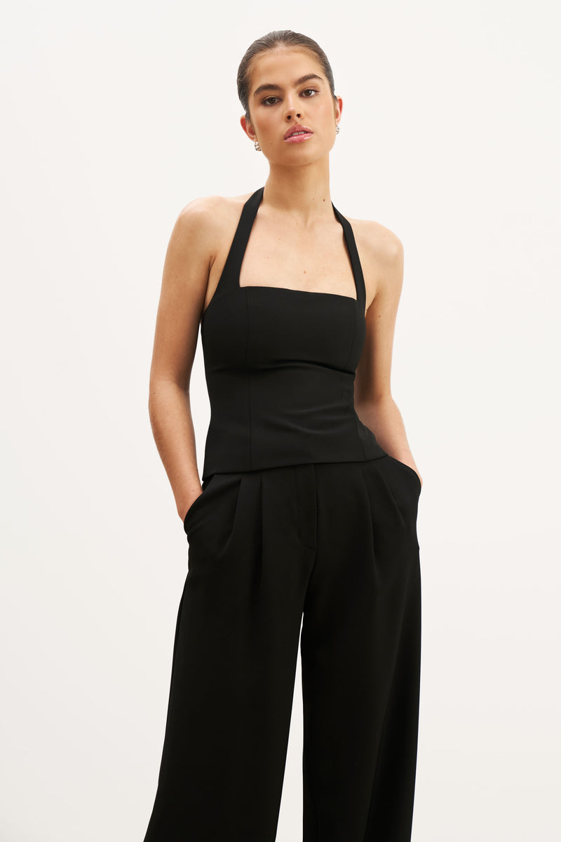 Effortless Tailored Halter Bodice Top - Black