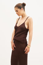 Crochet Knit Plunging Cami Top - Carob