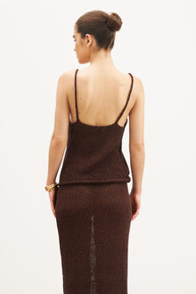 Crochet Knit Plunging Cami Top - Carob