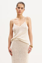 Crochet Knit Plunging Cami Top - Cream