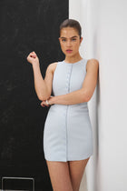 Tailored Button Down Mini Dress - Powder blue