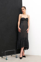 Chiffon Ruffle Ruched Bust Midi Dress - Mini Polka Dot