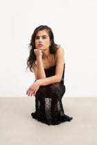 Lace Column Maxi Skirt - Black