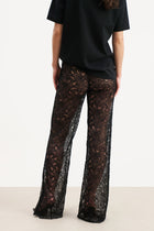 Lace Mid Rise Wide Leg Trousers - Black