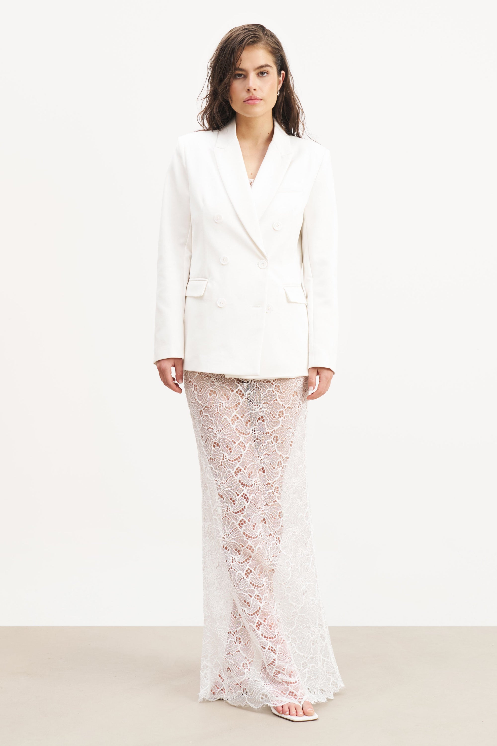 Lace Column Maxi Skirt - White