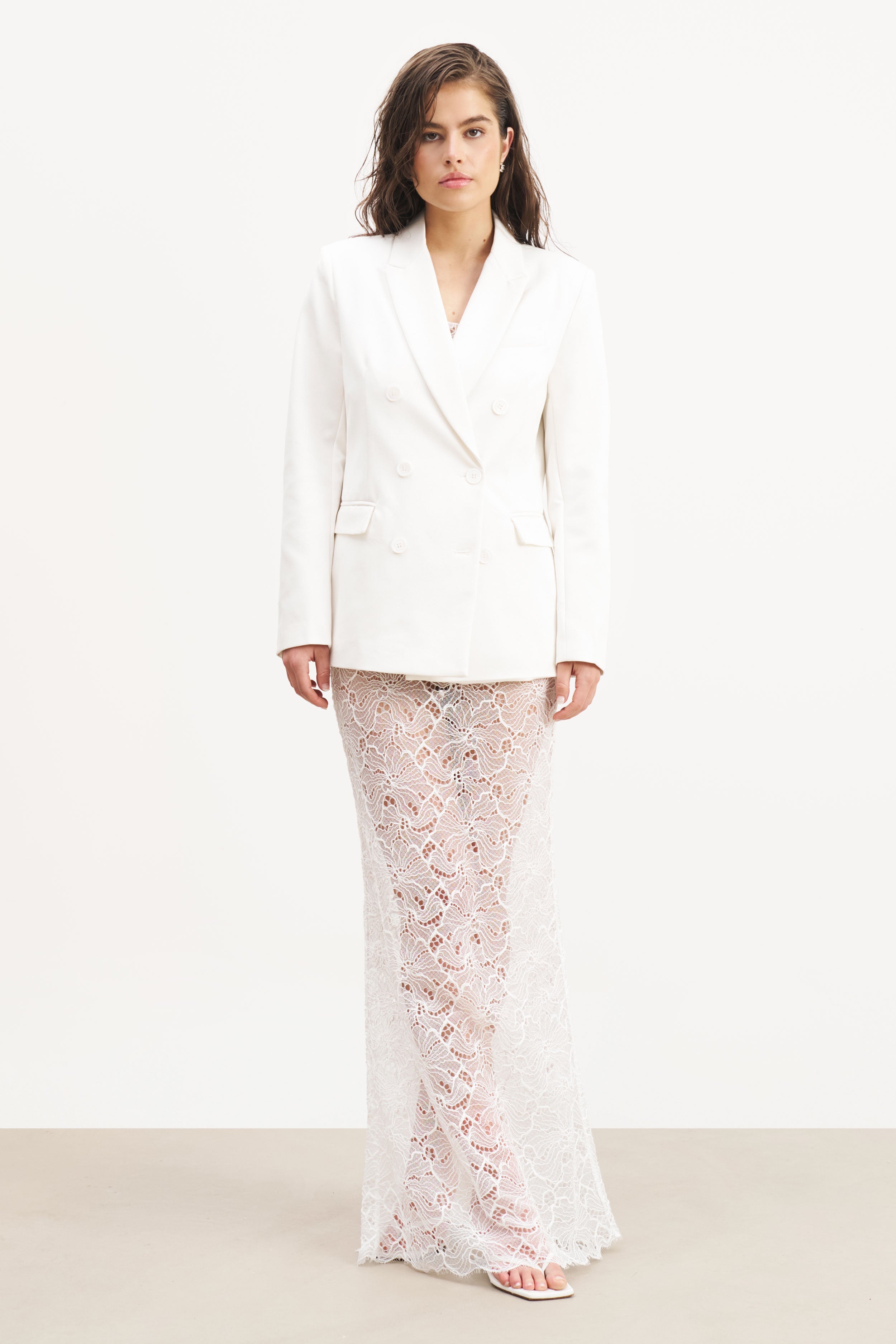 Lace Column Maxi Skirt - White
