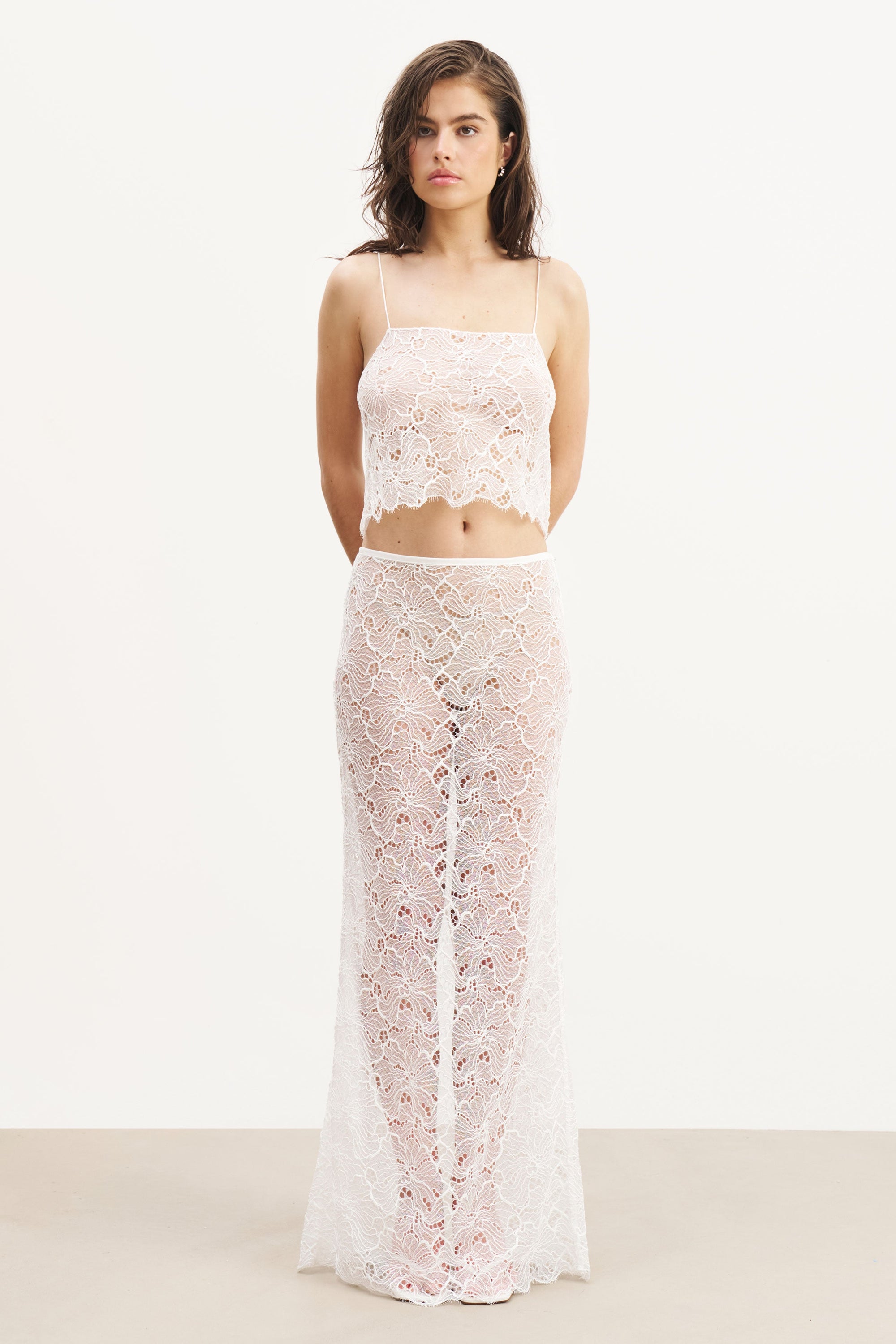 Lace Column Maxi Skirt - White