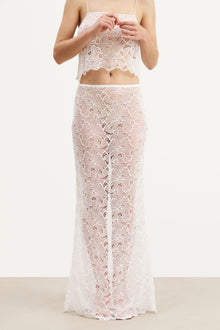 Lace Column Maxi Skirt - White