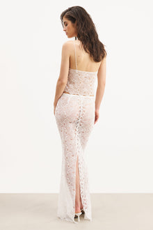 Lace Column Maxi Skirt - White