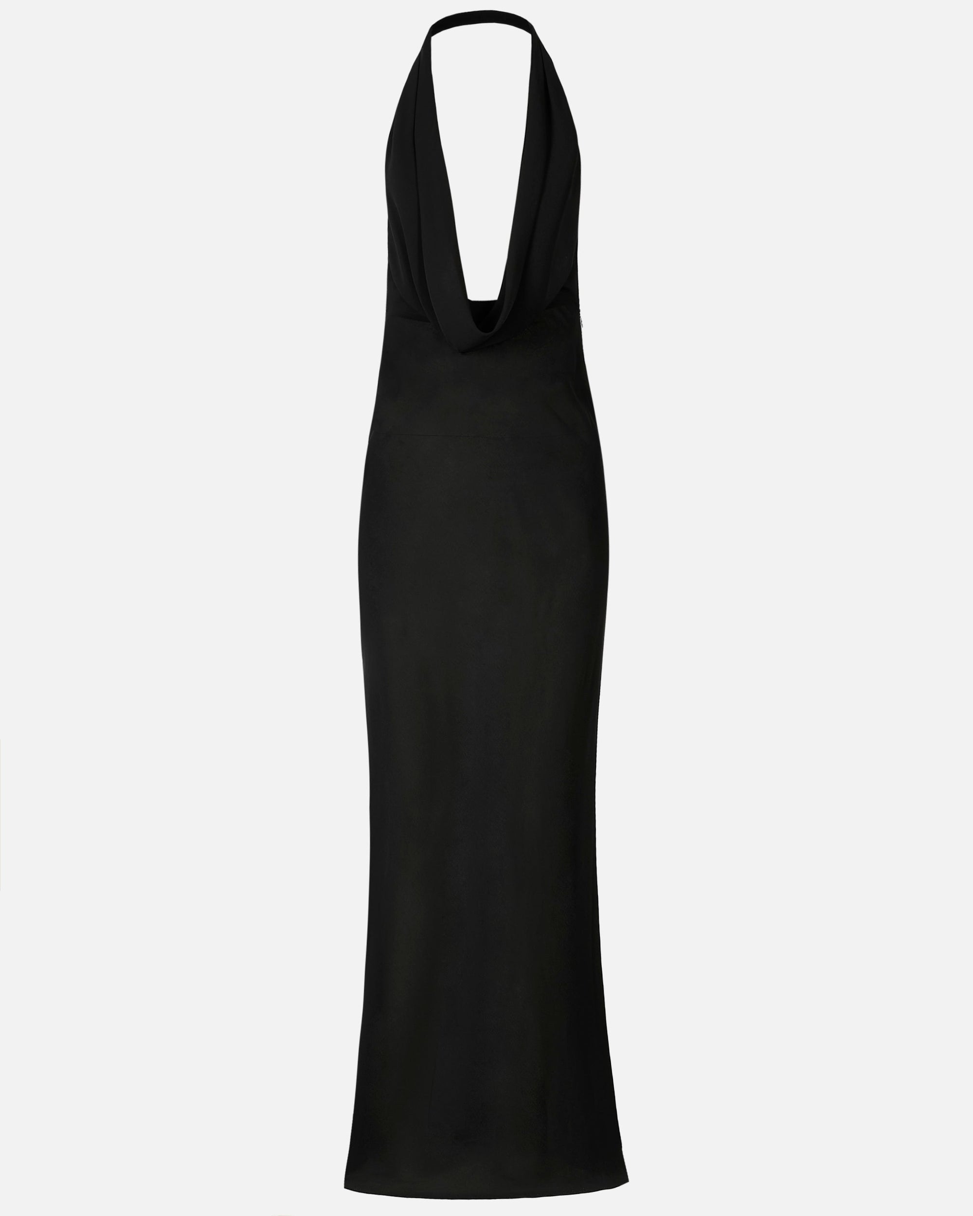 Chiffon Plunging Cowl Neck Maxi Dress - Black