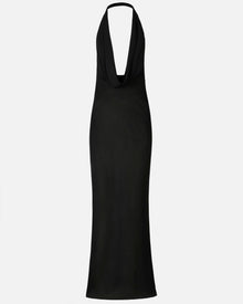 Chiffon Plunging Cowl Neck Maxi Dress - Black
