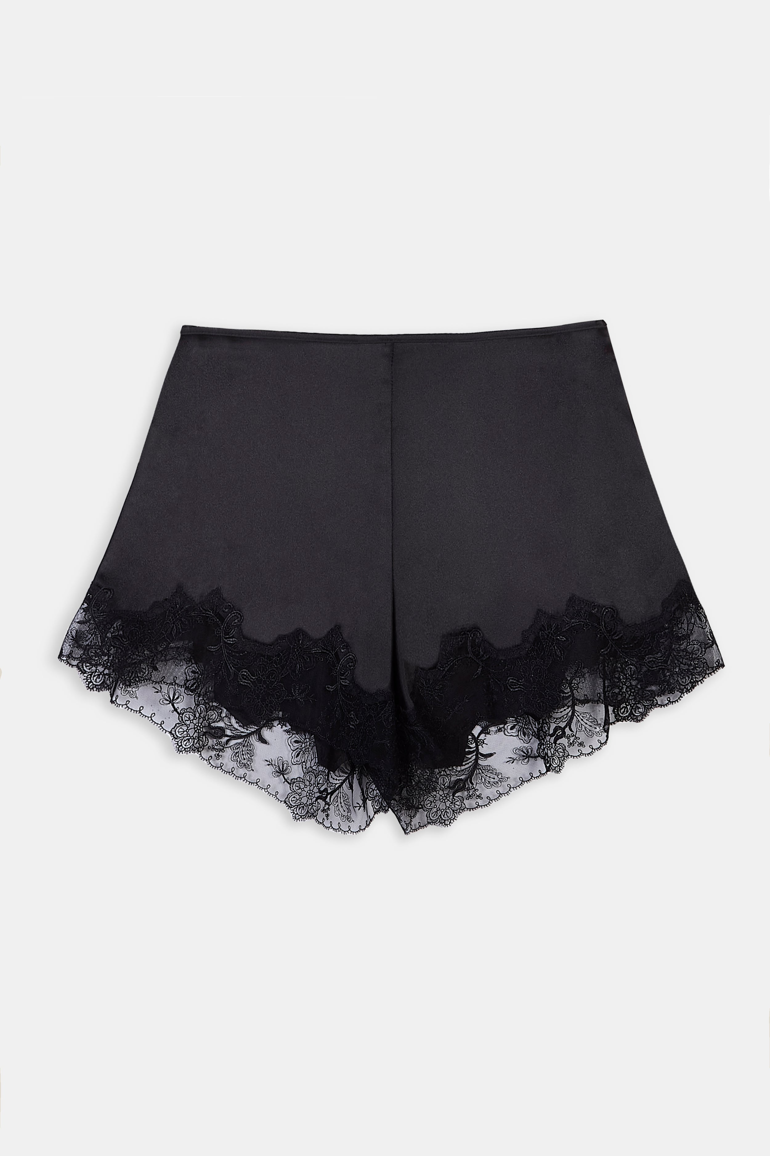 Satin Lace Detail Shorts - Black