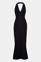 Plunging V Neck Halter Gown - Black