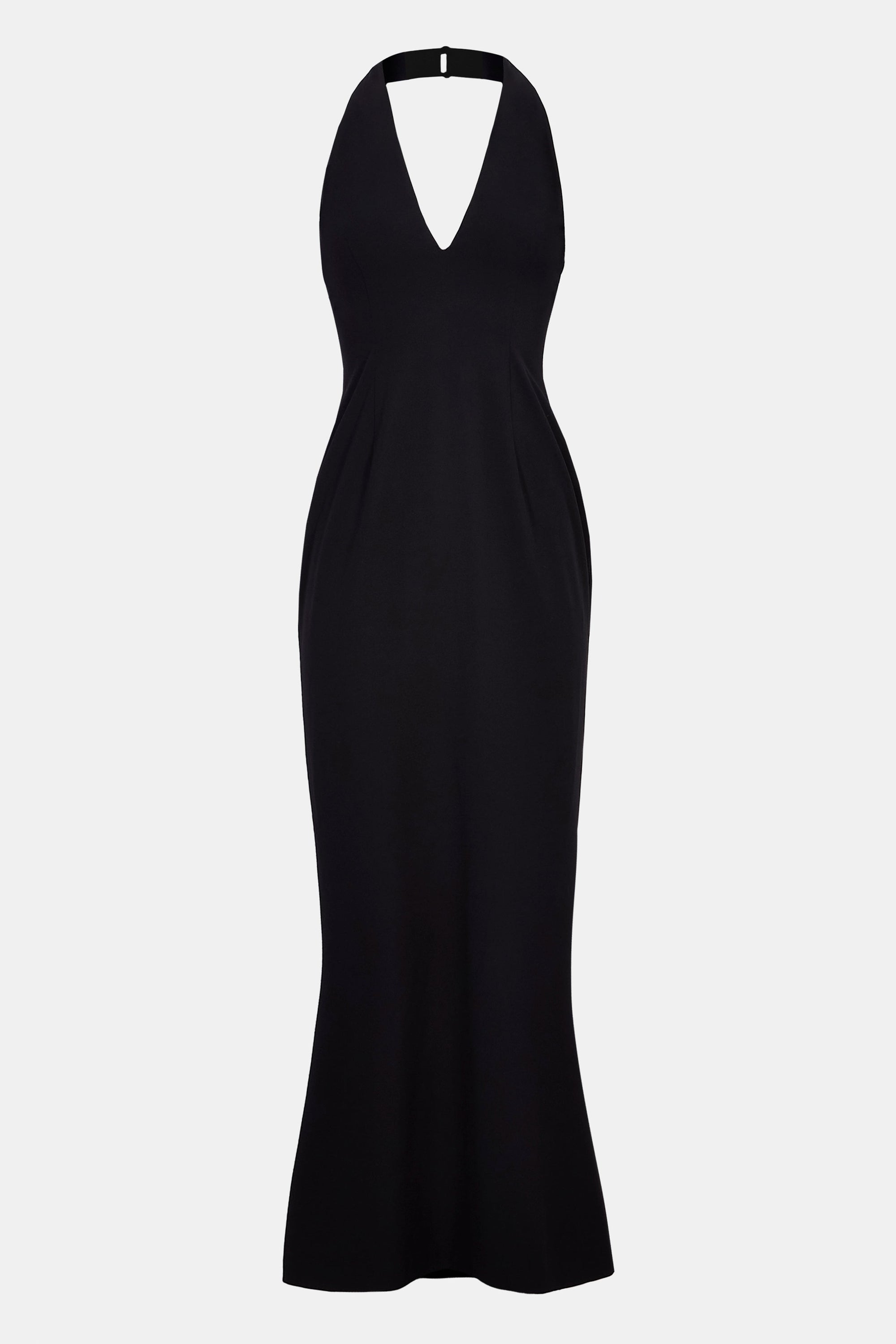 Plunging V Neck Halter Gown - Black