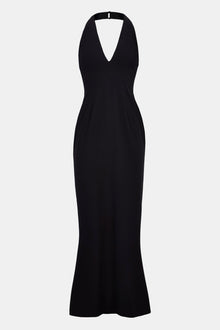 Plunging V Neck Halter Gown - Black