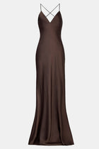 Satin Slinky Cowl Back Gown - Carob