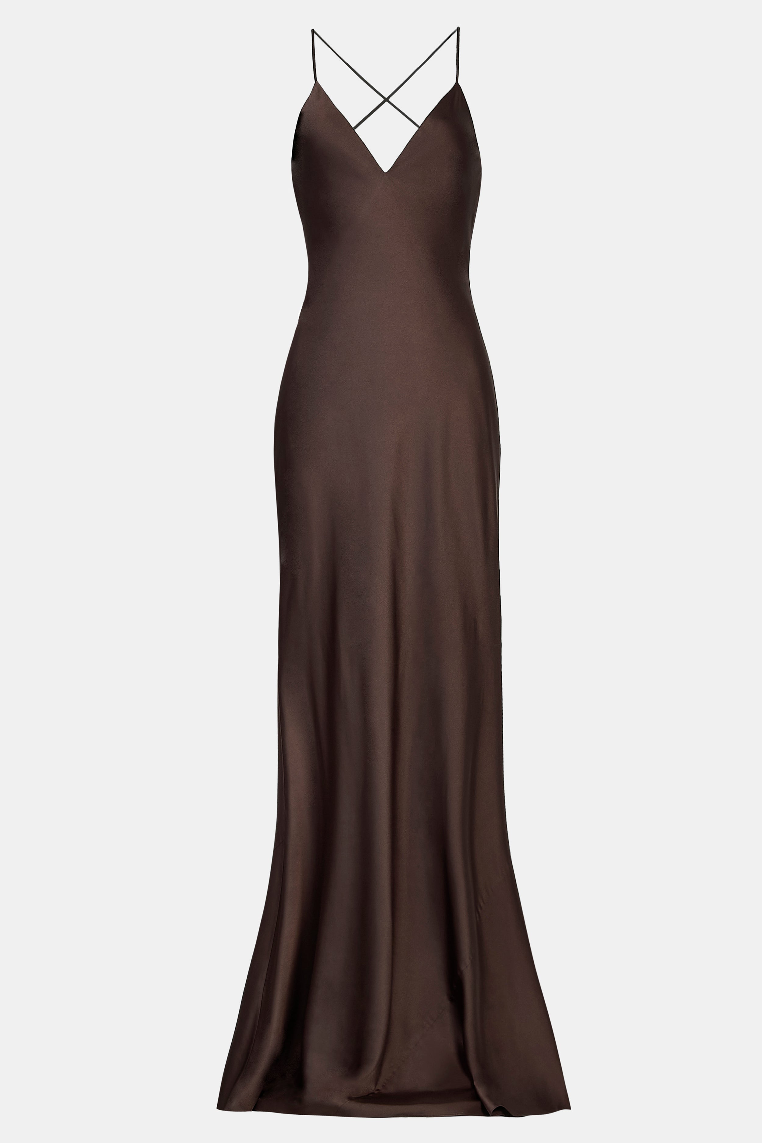 Satin Slinky Cowl Back Gown - Carob
