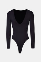 Longsleeve V Neck Plunge Bodysuit - Black