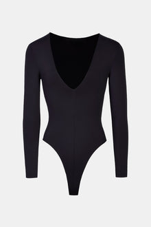 Longsleeve V Neck Plunge Bodysuit - Black