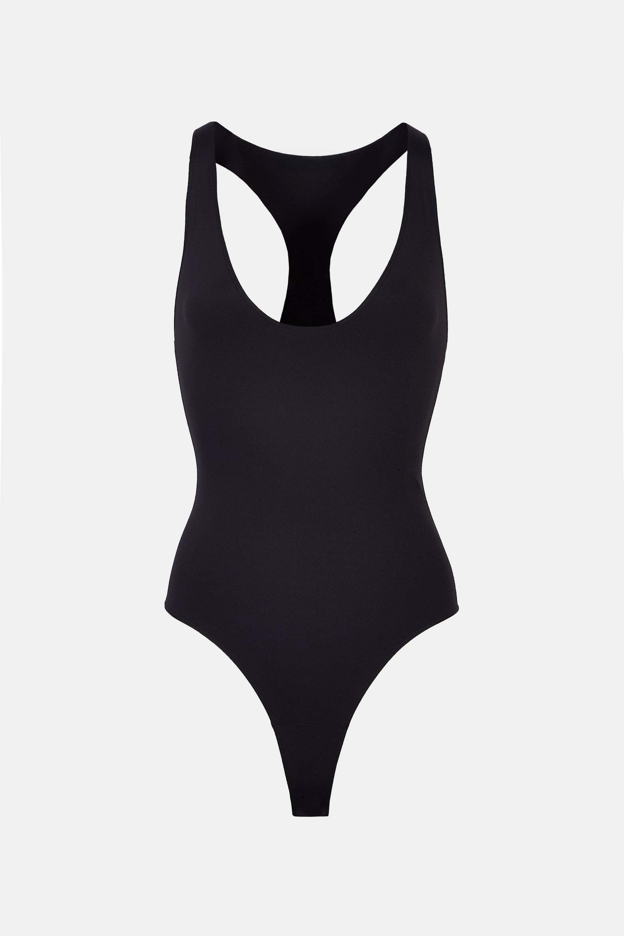 Scoop Neck Racer Bodysuit - Black