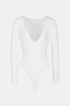 Longsleeve V Neck Plunge Bodysuit - White