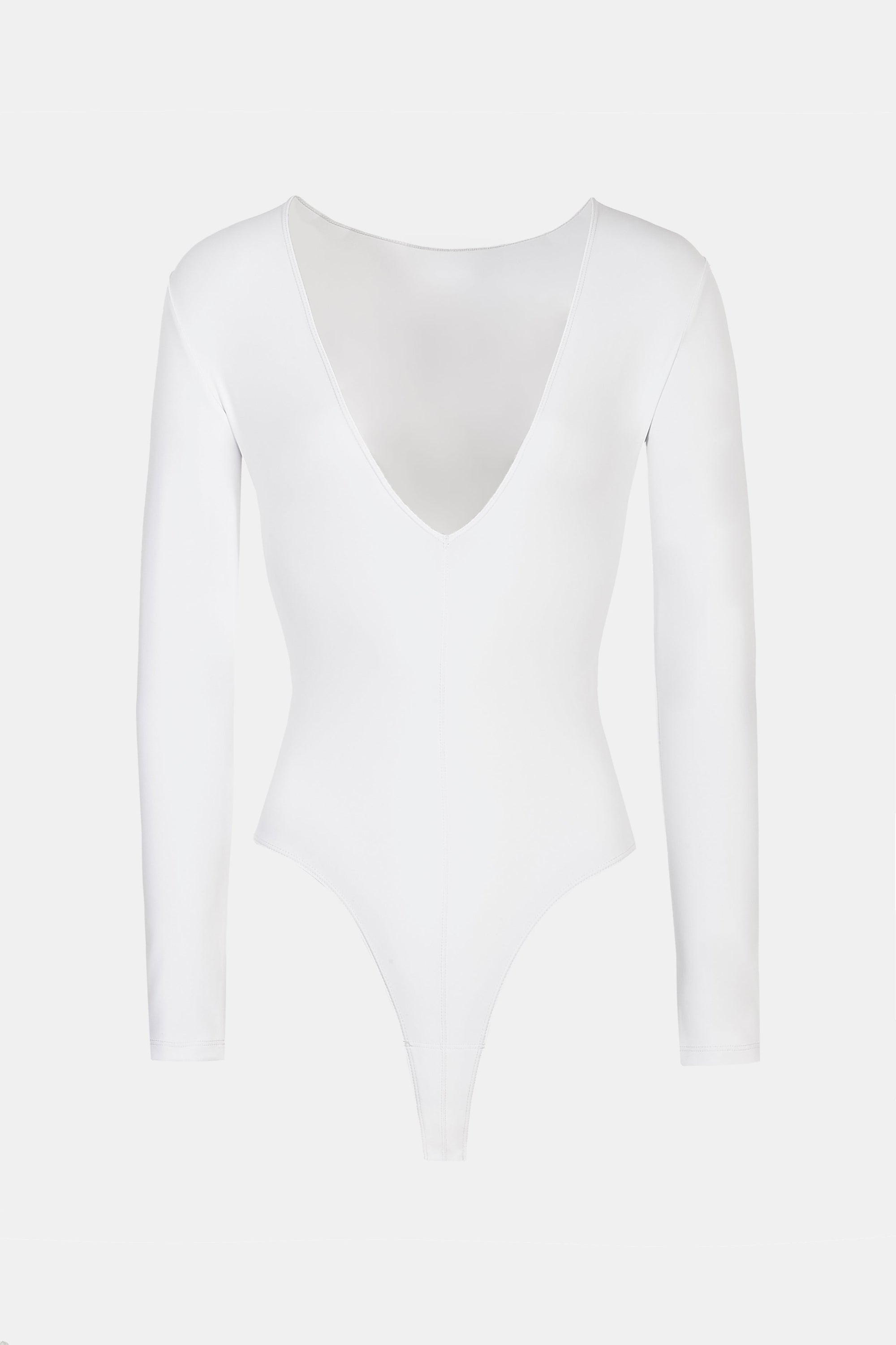 Longsleeve V Neck Plunge Bodysuit - White