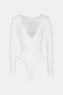 Longsleeve V Neck Plunge Bodysuit - White