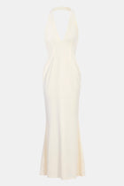 Plunging V Neck Halter Gown - Cream