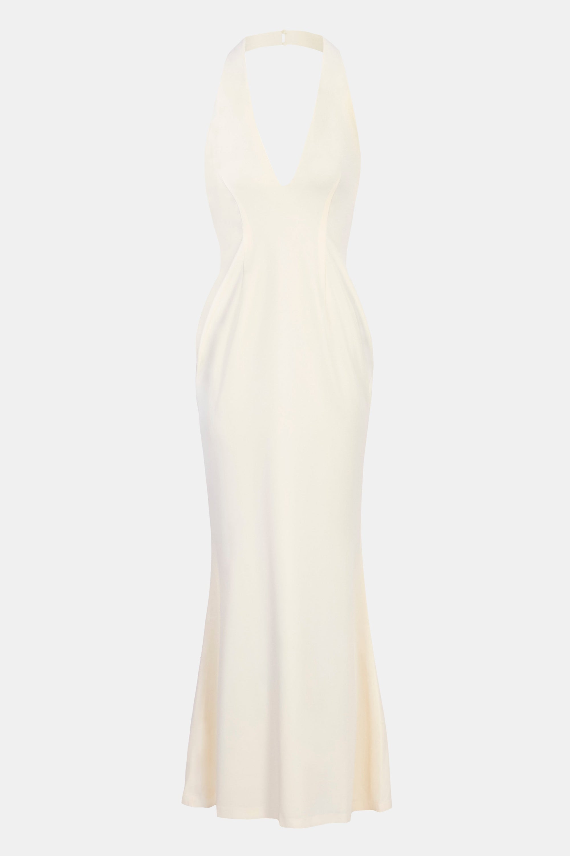 Plunging V Neck Halter Gown - Cream