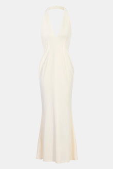 Plunging V Neck Halter Gown - Cream