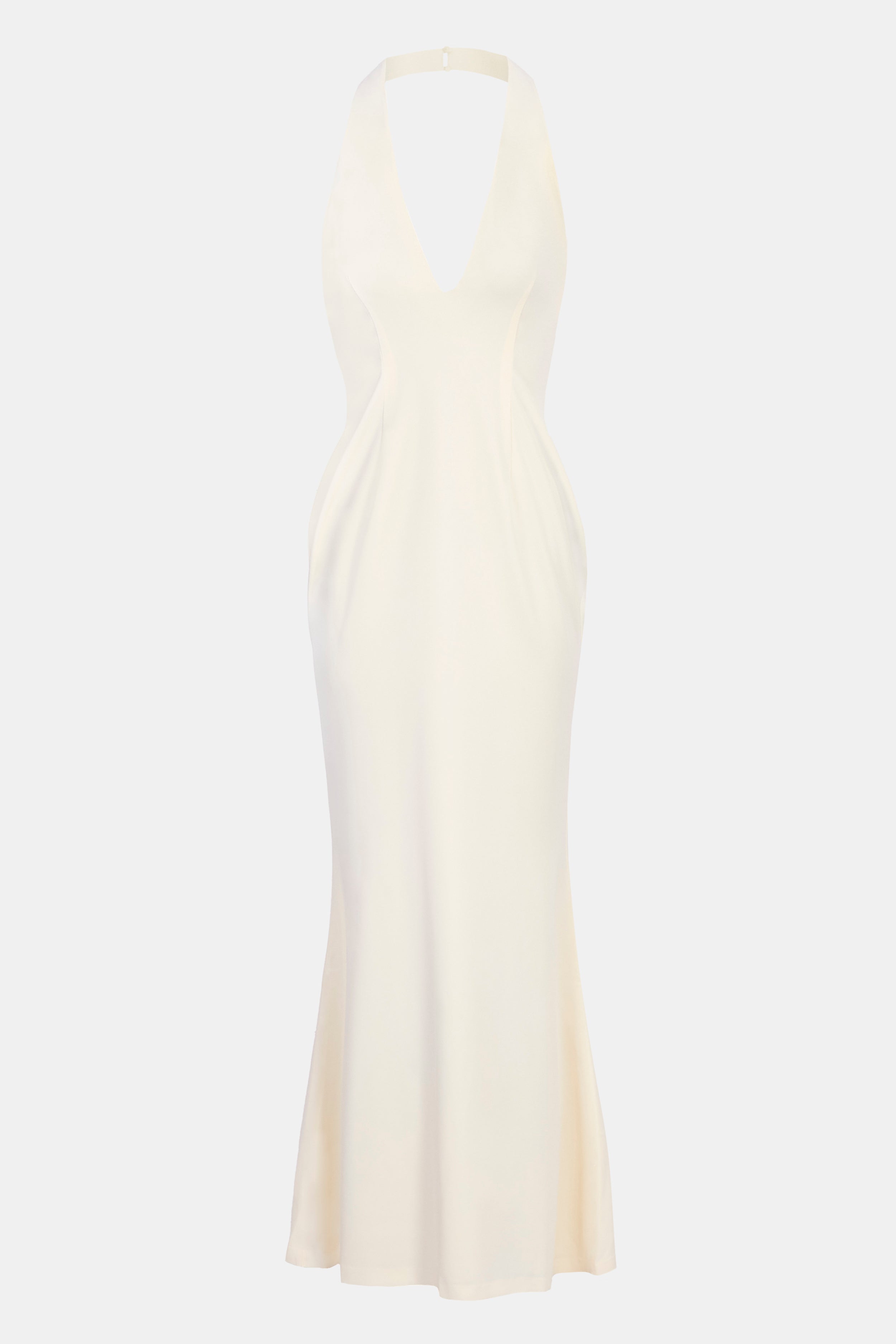 Plunging V Neck Halter Gown - Cream