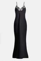 Satin Lace Detail Camisole Maxi Dress - Black