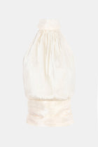 Crushed Satin Backless Halterneck Top - Champagne