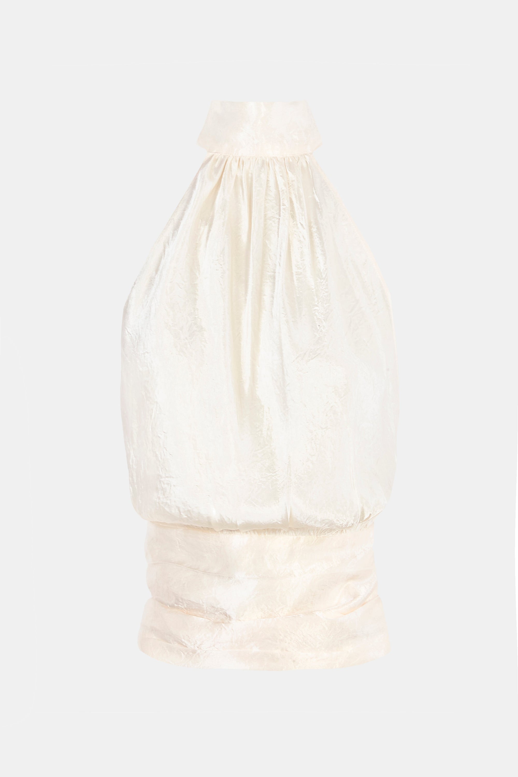 Crushed Satin Backless Halterneck Top - Champagne