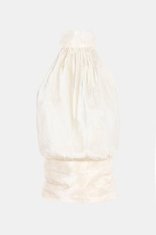 Crushed Satin Backless Halterneck Top - Champagne