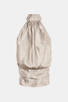 Crushed Satin Backless Halterneck Top - Pebble
