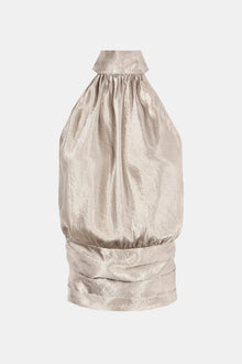 Crushed Satin Backless Halterneck Top - Pebble