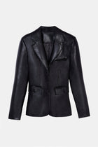 Cinched Waist Leather Blazer - Black