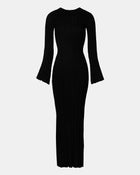 Fine Knit Longsleeve Open Back Maxi Dress - Black Shimmer