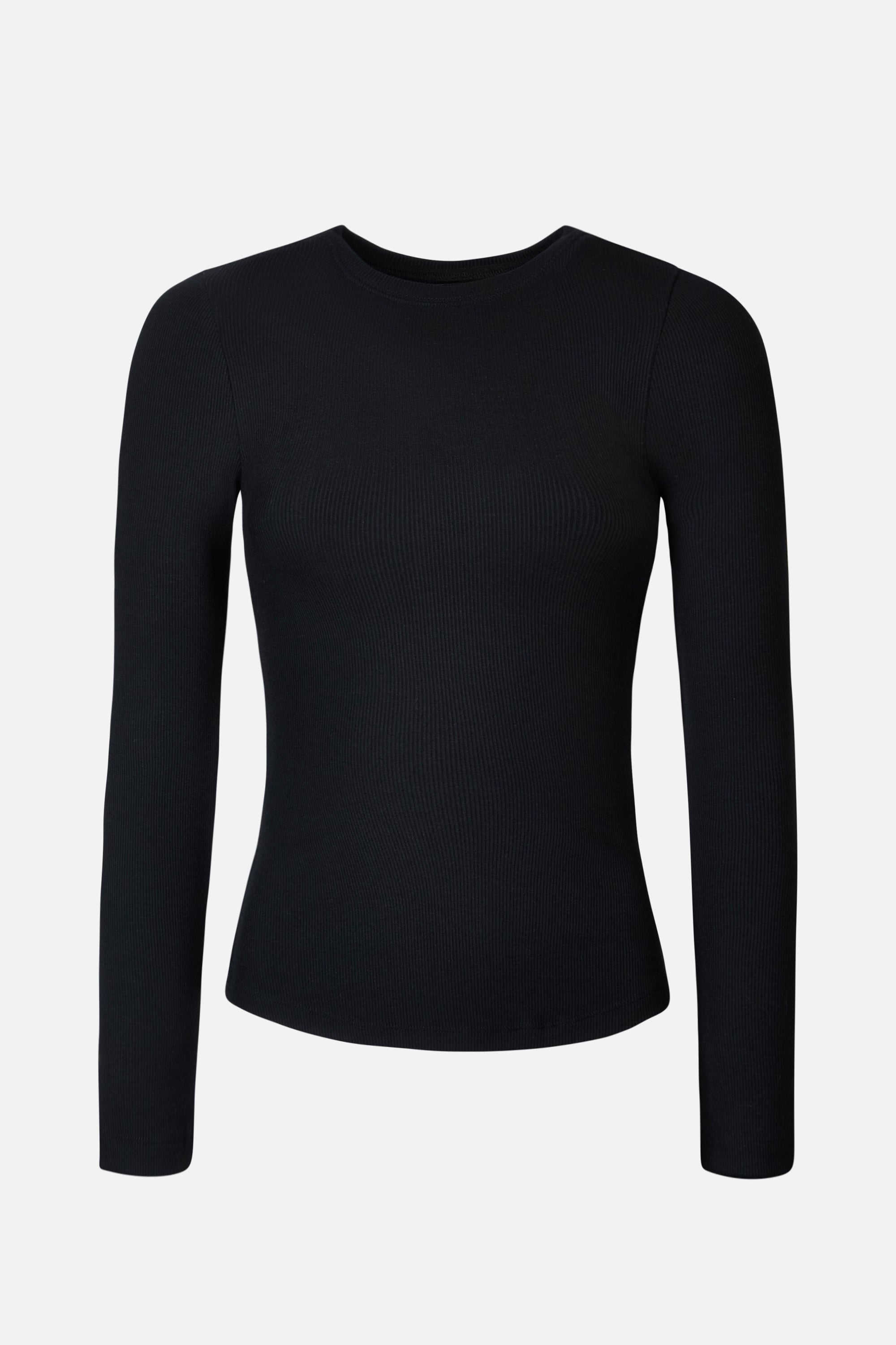 Soft Ribbed Long Sleeve Top - Black